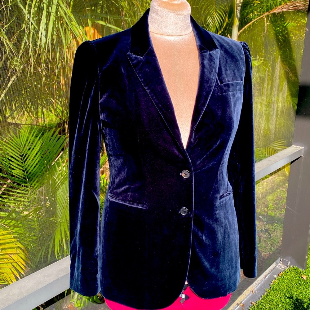 Deep Oxford Blue Velvet Tailored Blazer by Goop | Size 8 - Picture 1 of 13